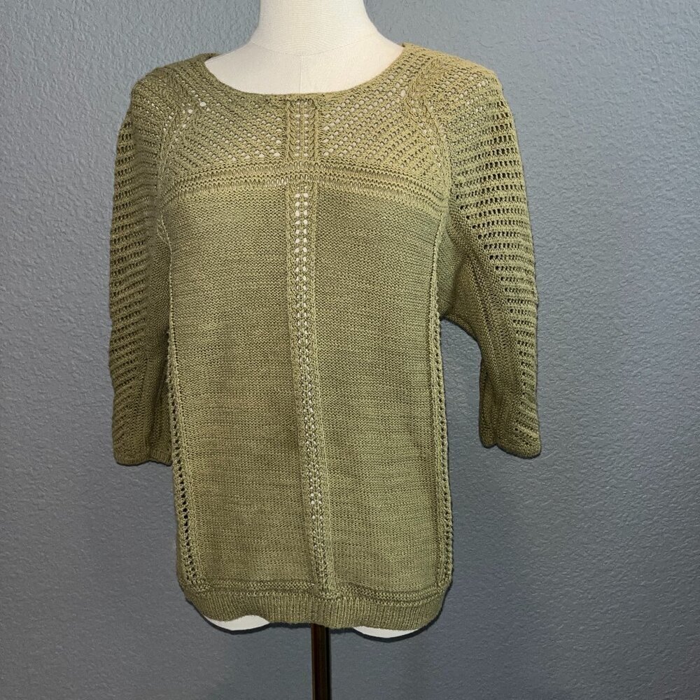 PRANA Moss Green Short Sleeve Open Weave Sweater - EUC - Small